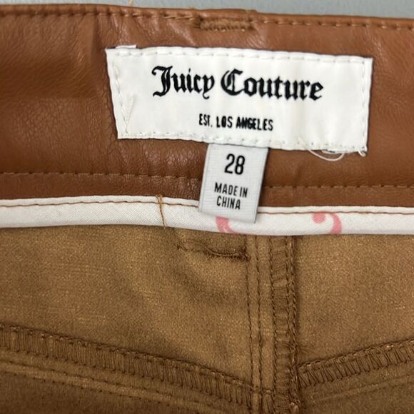 040 New Juicy Couture Rodeo Barrel Fit High Waist Faux Leather Pants Camel - Picture 6 of 12